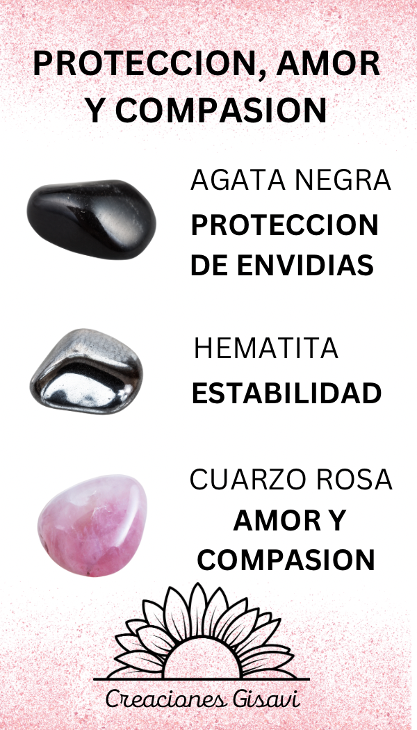 TRIPLE PROTECTION AND LOVE bracelet. Unisex bracelet with agate stone, hematite and rose quartz