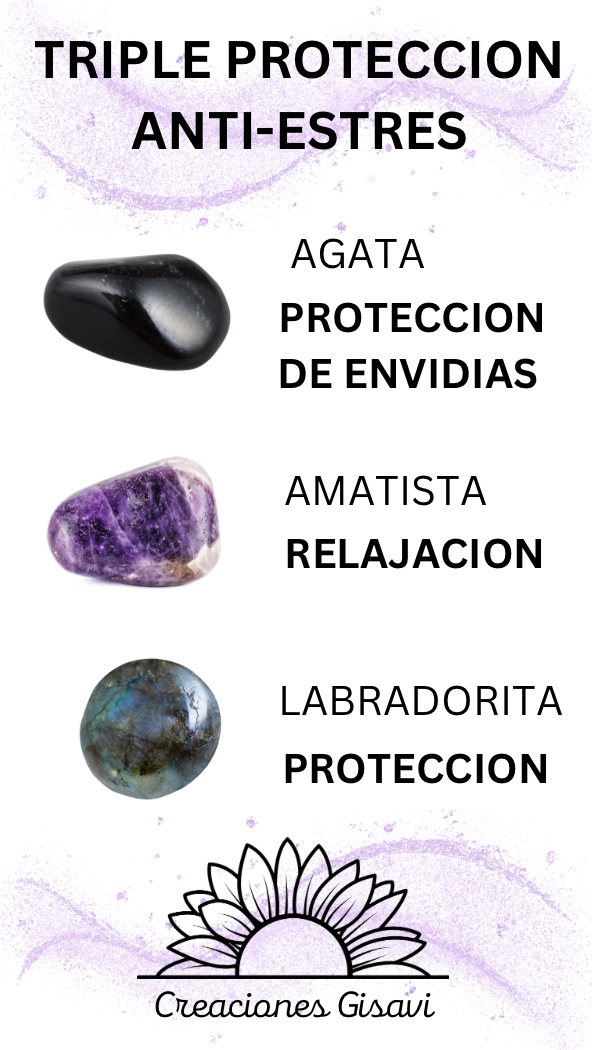 TRIPLE PROTECTION AND ANTI-STRESS bracelet with agate, labradorite and amethyst