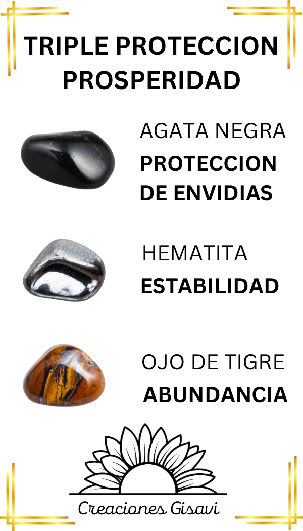 TRIPLE PROTECTION AND ABUNDANCE bracelet with agate stone, hematite and brown tiger’s eye