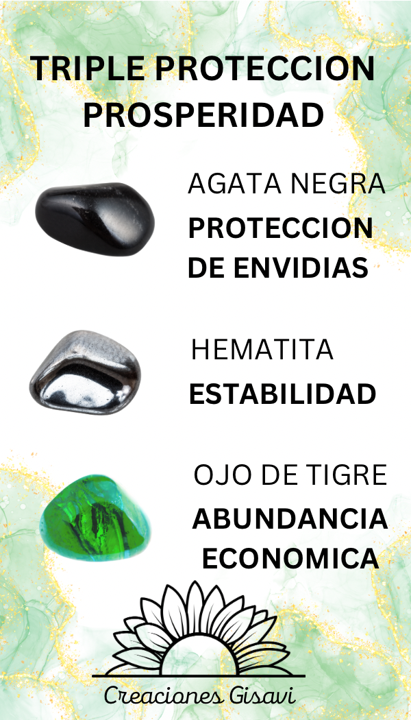 TRIPLE PROTECTION AND WEALTH bracelet with agate stone, hematite and green tiger’s eye