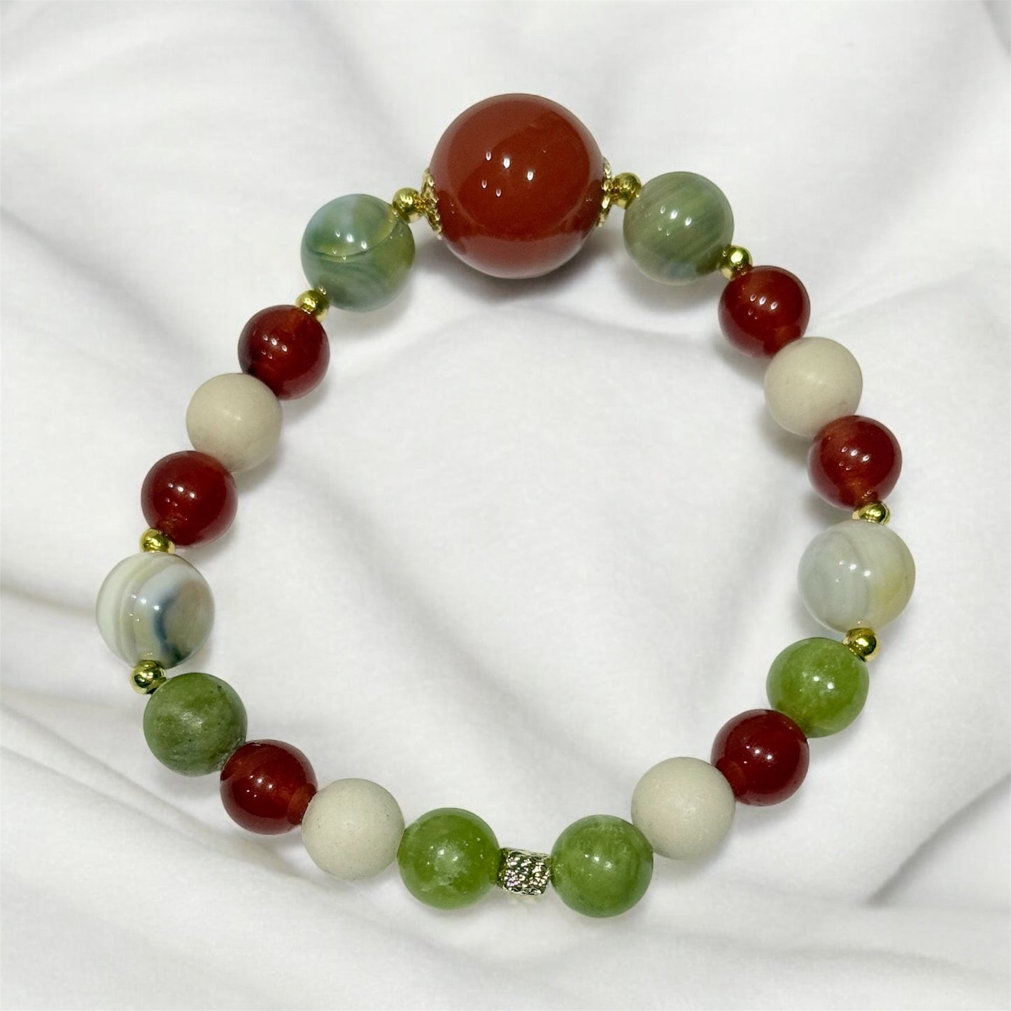 5 of 100 Bracelet with carnelian, jade and fossil