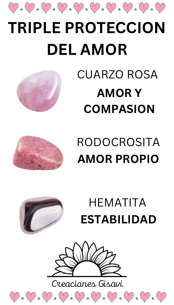 TRIPLE PROTECTION OF SELF-LOVE bracelet. Made with rose quartz, rhodocrosite and hematite.