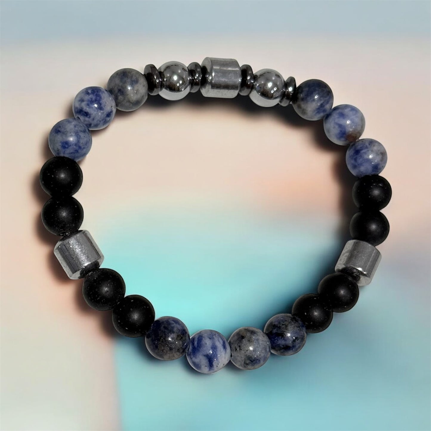 Men’s bracelet with sodalite, agate and hematite. 8mm.