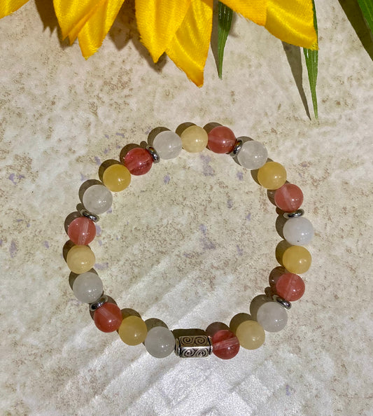 JOY bracelet with cherry quartz, white and yellow jade.