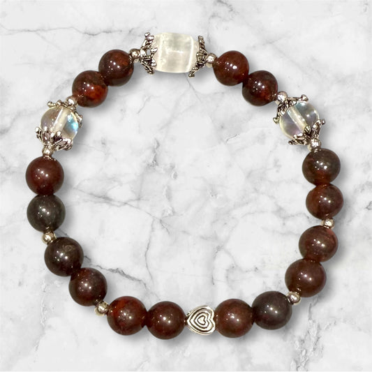 AURA-BROWN Bracelet with Selenite, Poppy Jasper and Aura crystal