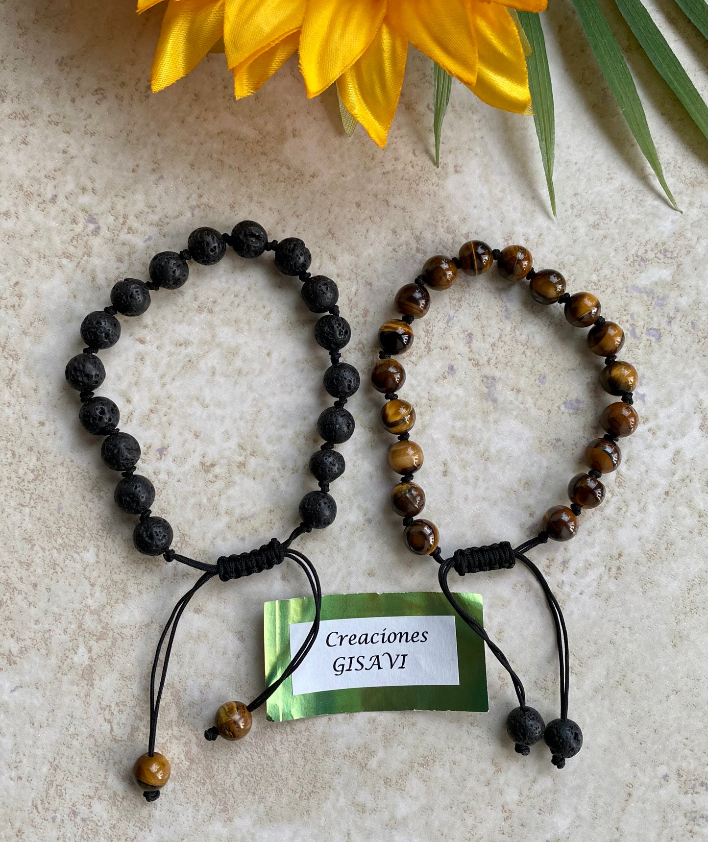 Set of bracelets with tiger’s eye and volcanic stone