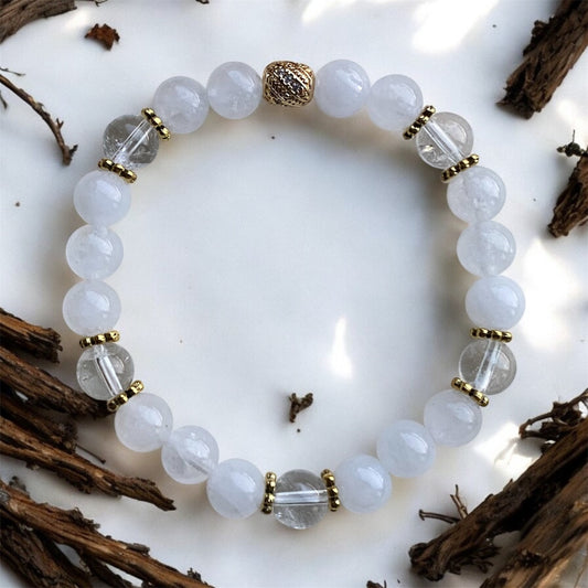 CLEARMIND bracelet with clear quartz and white jade