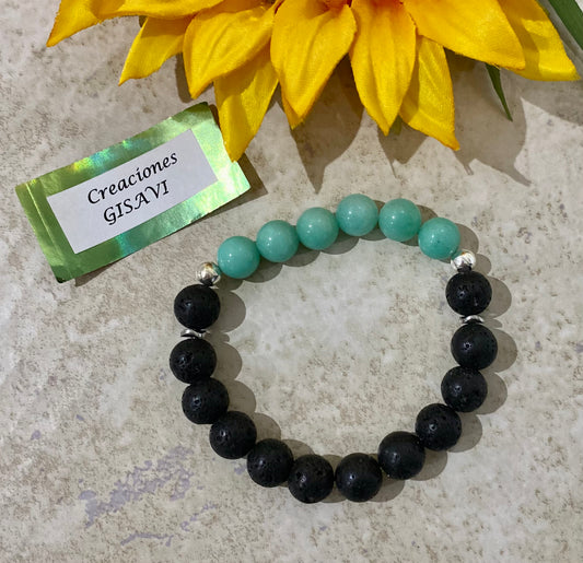 Volcanic stone and mint jade bracelet. 10mm