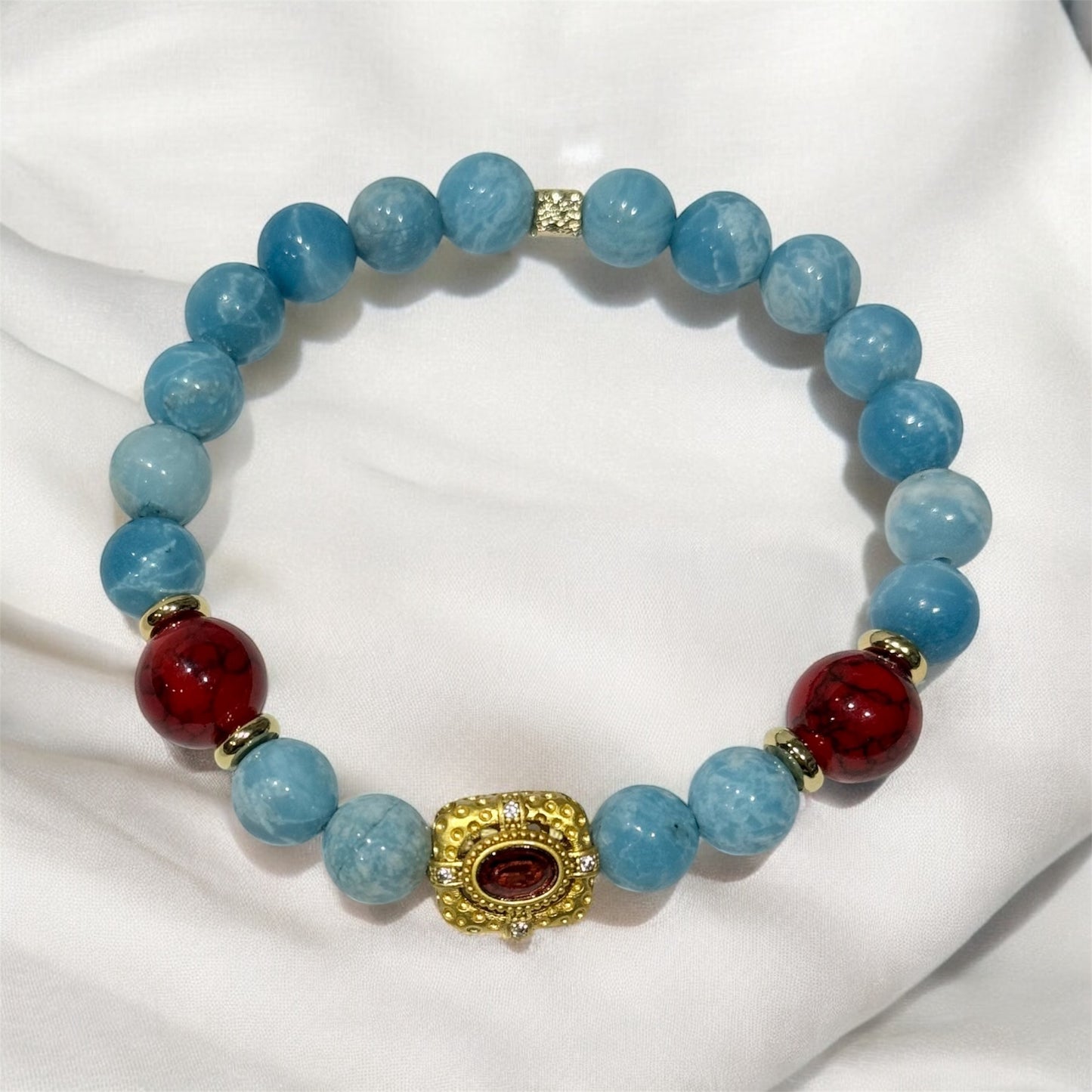 4 of 100 Bracelet with blue jade and red turquoise