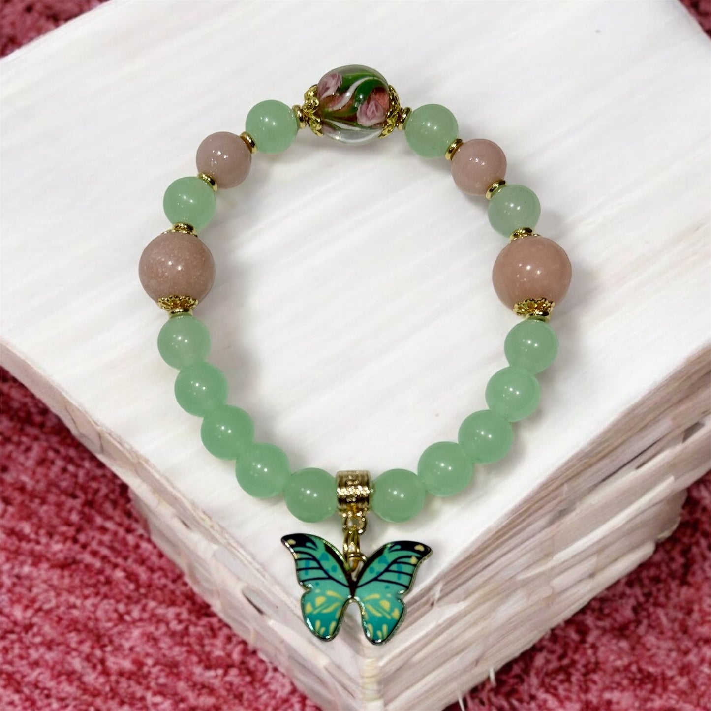 2 of 100 Bracelet with pink opal, murano glass and green jade