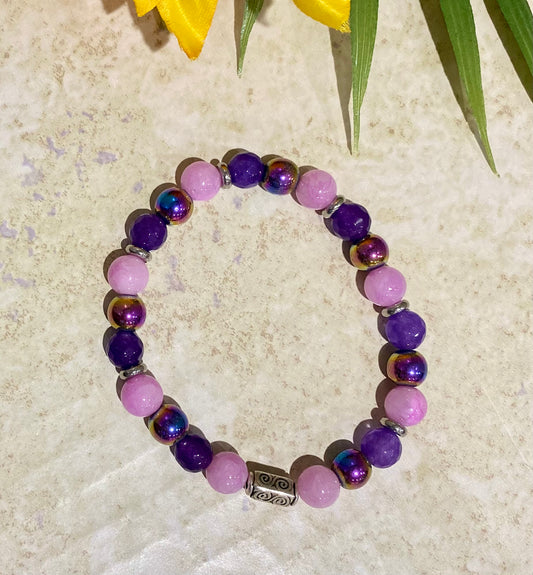 GALAXY bracelet with hematite and purple and lilac jade