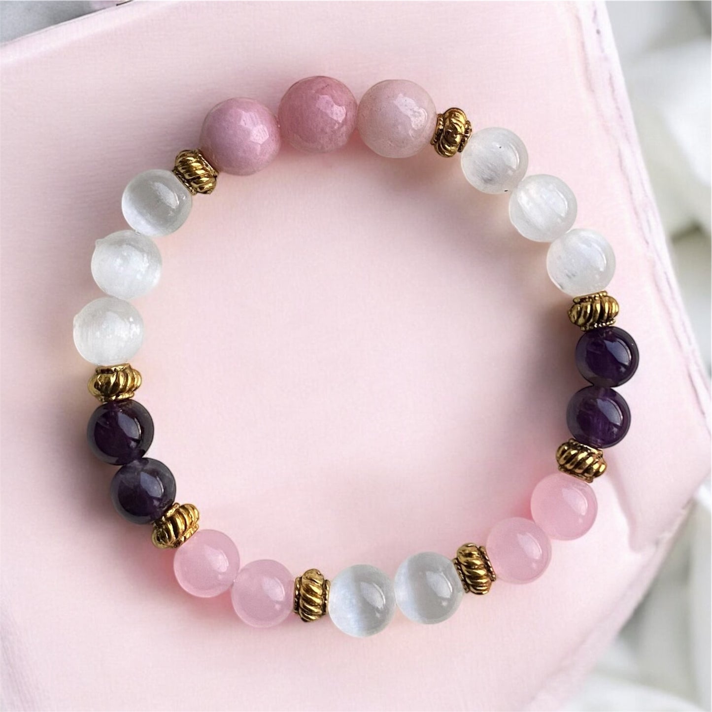 INNER CONNECTION bracelet with selenite, amethyst and pink jade