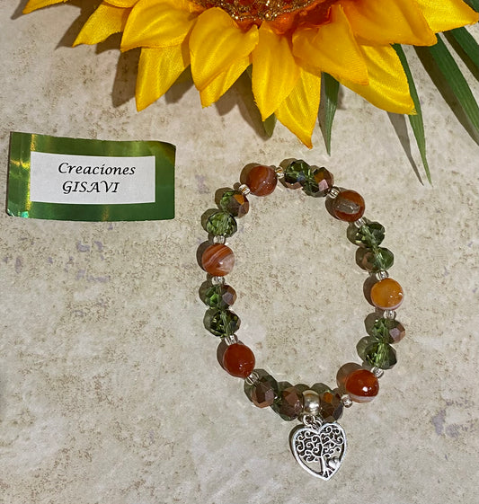 Orange agate and green crystal bracelet