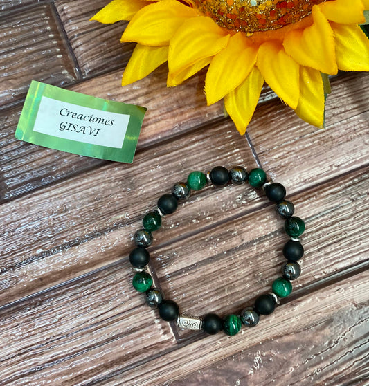 Unisex bracelet with agate stone, hematite and green tiger’s eye