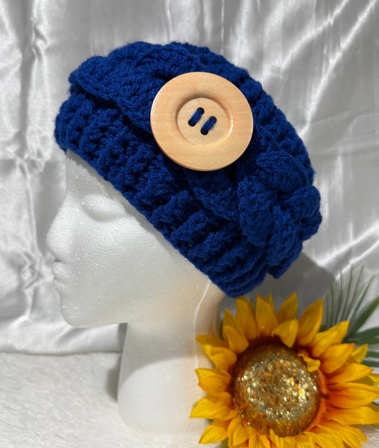 D001. Diadema con botón madera tejida a mano