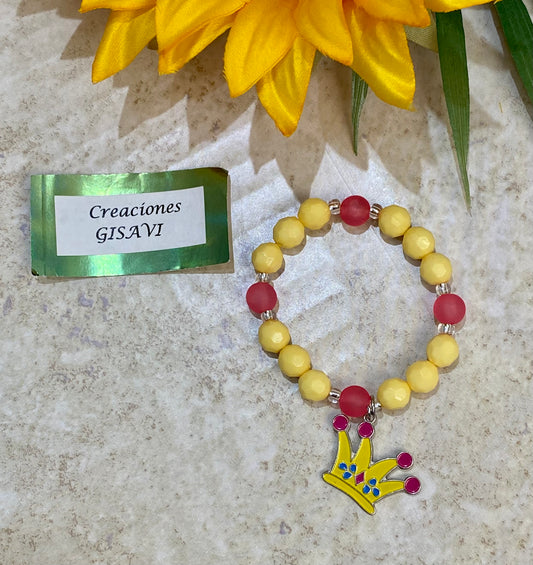 Small bracelet. Yellow and pink, crown, 5.5”