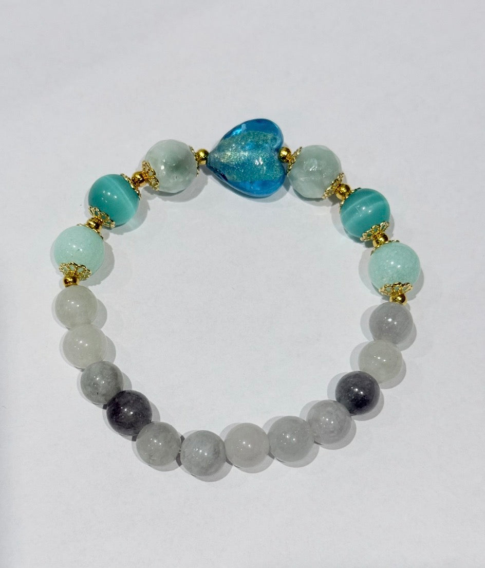 11 of 100 Bracelet with jade, green larimar and murano beads
