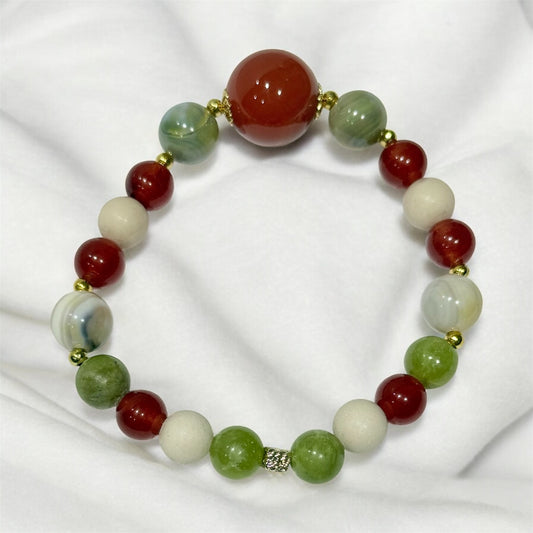5 of 100 Bracelet with carnelian, jade and fossil