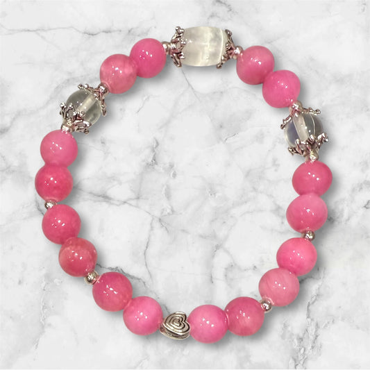 AURA-PINK Bracelet with Selenite, Pink Jade and Aura crystal