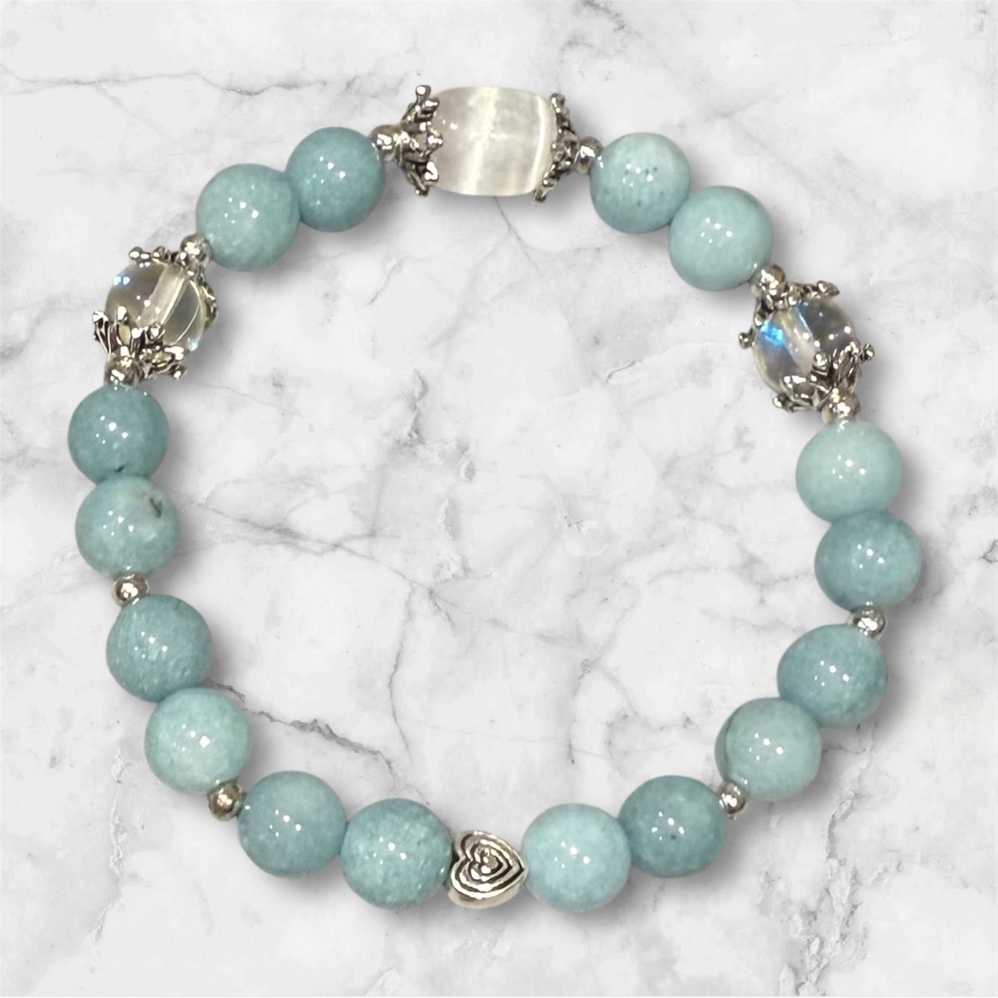 AURA-BLUE Bracelet with Selenite, Water Jade and Aura crystal