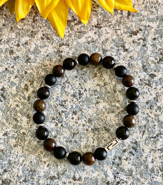 MAXIMUM PROTECTION bracelet with black agate, obsidian and bronzite stones