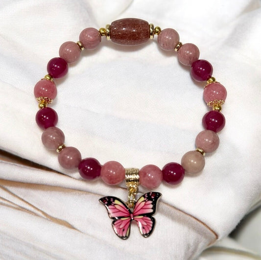19 of 100 Bracelet with rhodonite, jade and strawberry quartz