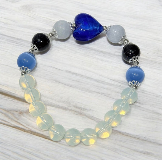 15 of 100 Bracelet with opalite, blue aventurine and murano beads