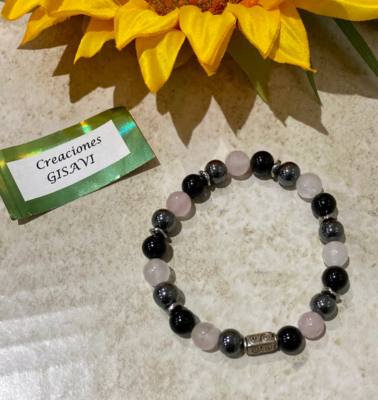 LOVE and PROTECTION bracelet. Unisex bracelet with agate stone, hematite and rose quartz