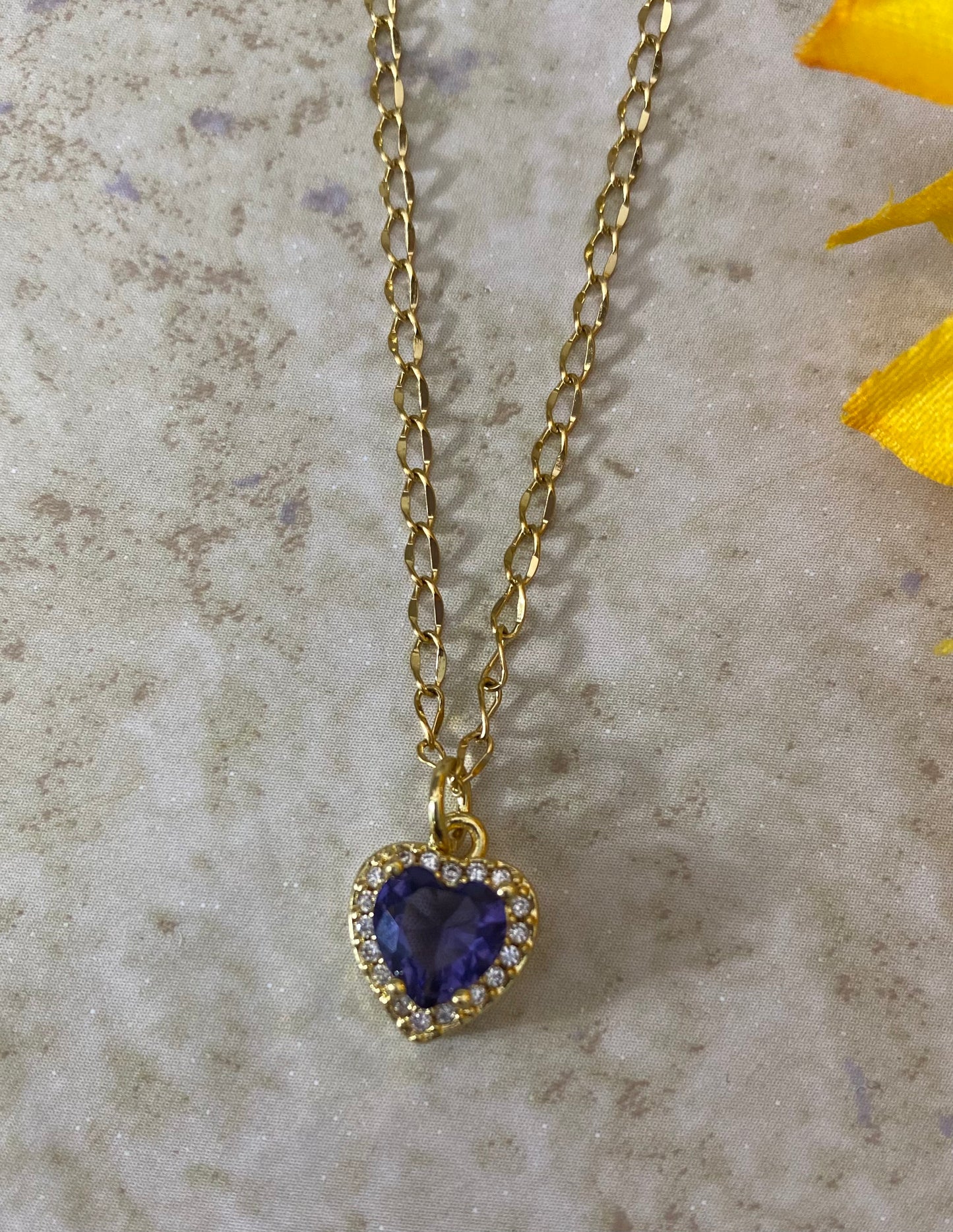 Purple heart charm with stainless steel chain