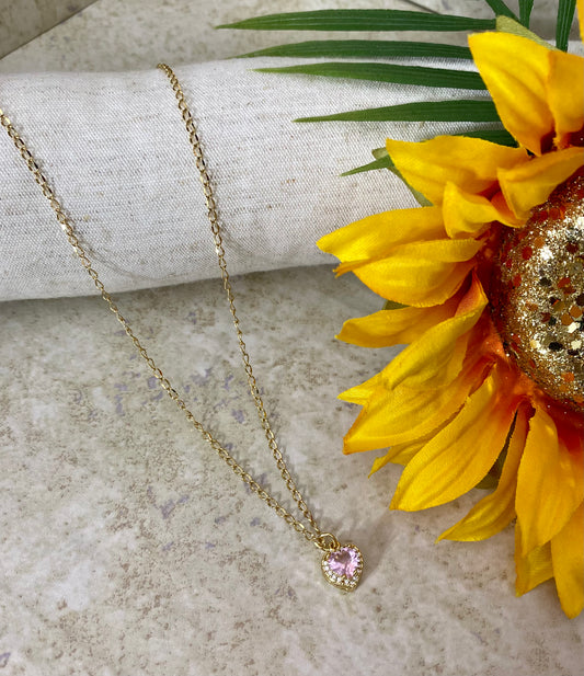 Pink heart charm with stainless steel chain